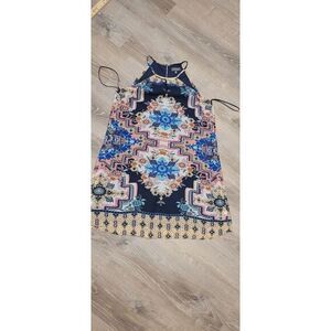 Luxology Women's Floral Gold Keyhole Halter Dress Size 14‎